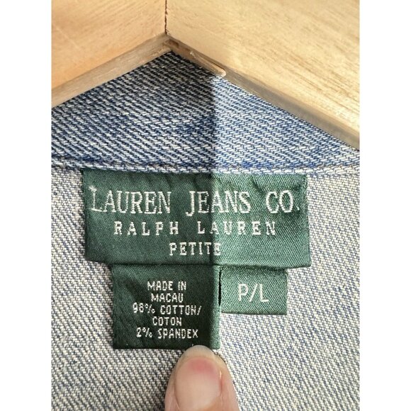 Lauren Jeans Co Premium Jean Jacket Womens Large Petite Blue Denim Light Wash - Picture 7 of 7